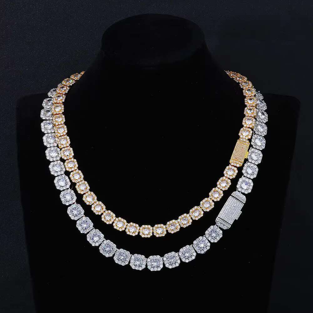 Hip Hop Square Rock Candy Chain Cross-Border S925 Silver Moissanite Necklace Trendy Men Accessory