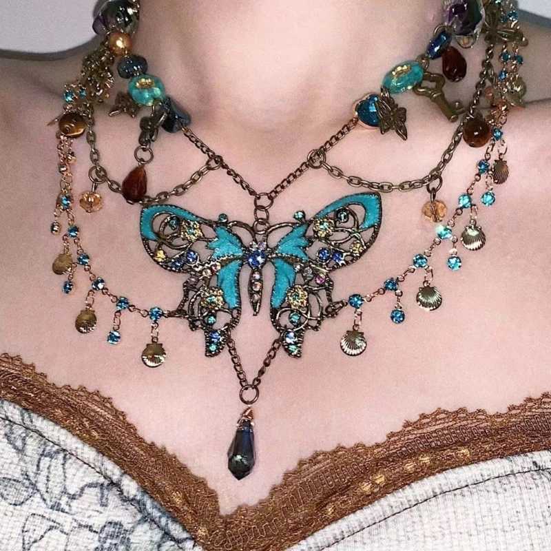 Butterfly Pendant Tassels Waist Jewelry Dainty Butterfly Pendant Multilayer Waist Chain Elegant Beaded Body Chain Y250515