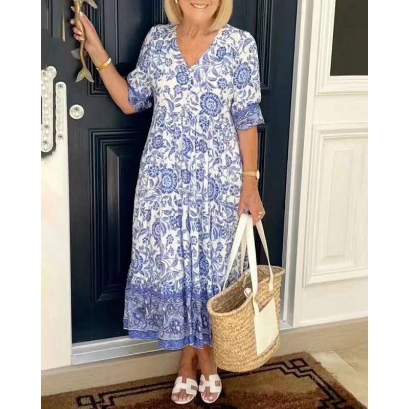Plus Size Designer Dress Vestidos Womens Designer Clothing New Large Super Fairy V-neck Fragmented Flower Dress for Beach Vacation Loose and Versatile