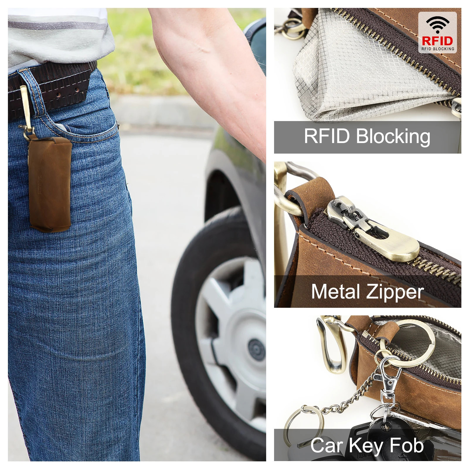 Genuine Leather Car Key Holder Organizer Pouch Key Wallet Housekeeper Key Case Rfid Blocking Key Keychain Bag 250515
