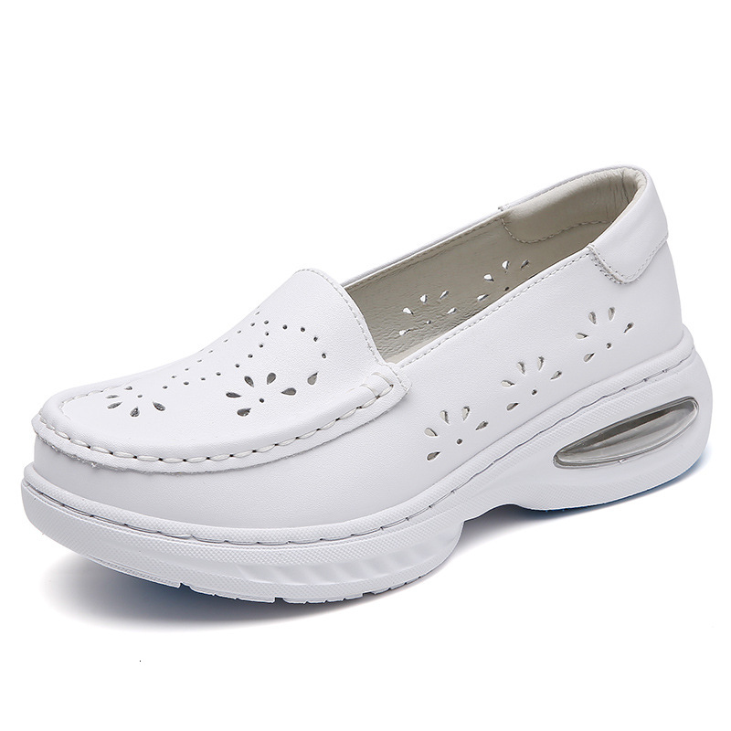 Summer Air Cushion Does Nurse Women Comfortable Soft Soles For Medical Care Anti Slip Breathable Hollow Out Casual Shoes Genuine Leather And Odor Ddmy