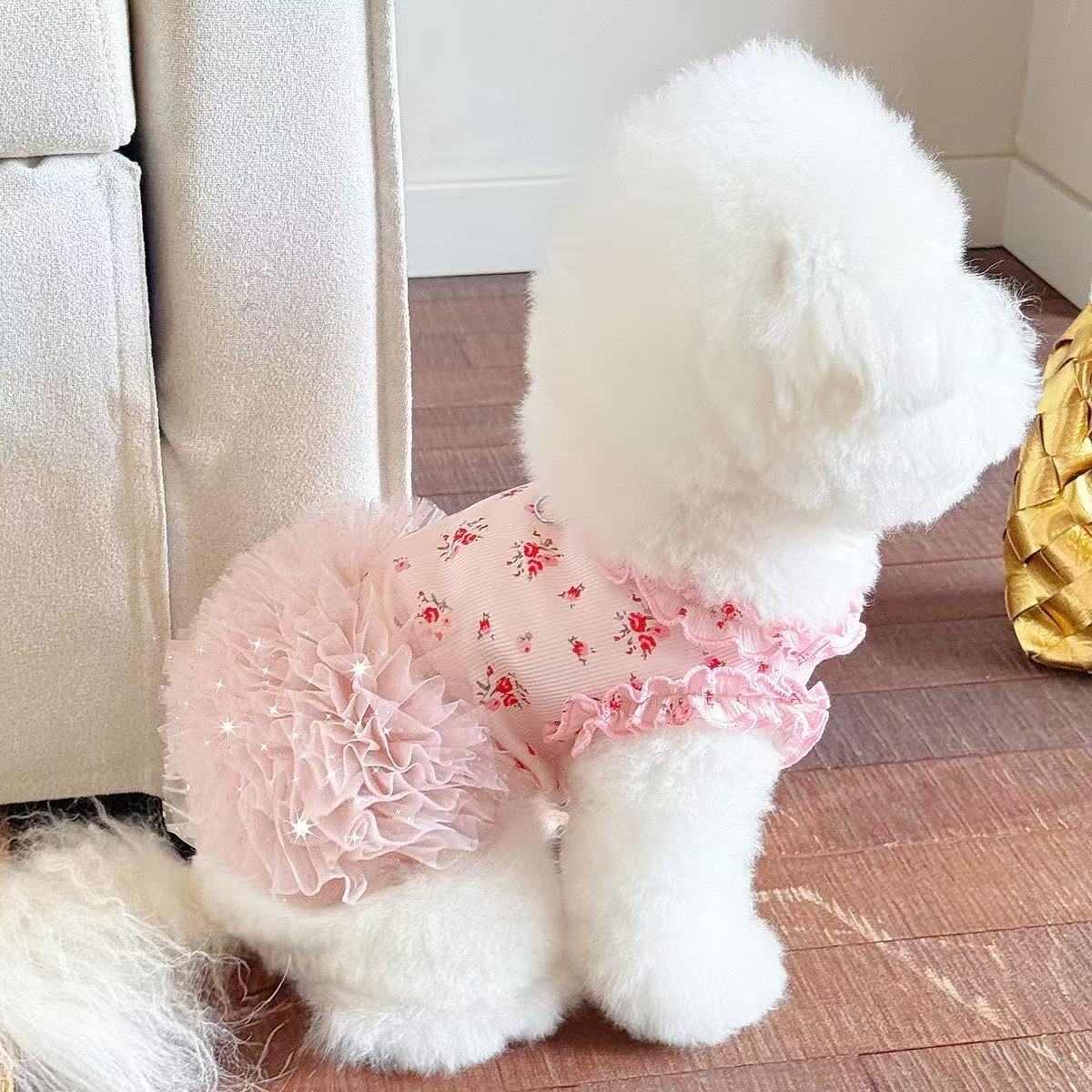 T00208 Summer new cat and dog print home clothes summer ice silk dress Teddy Bichon Pomeranian pet clothes