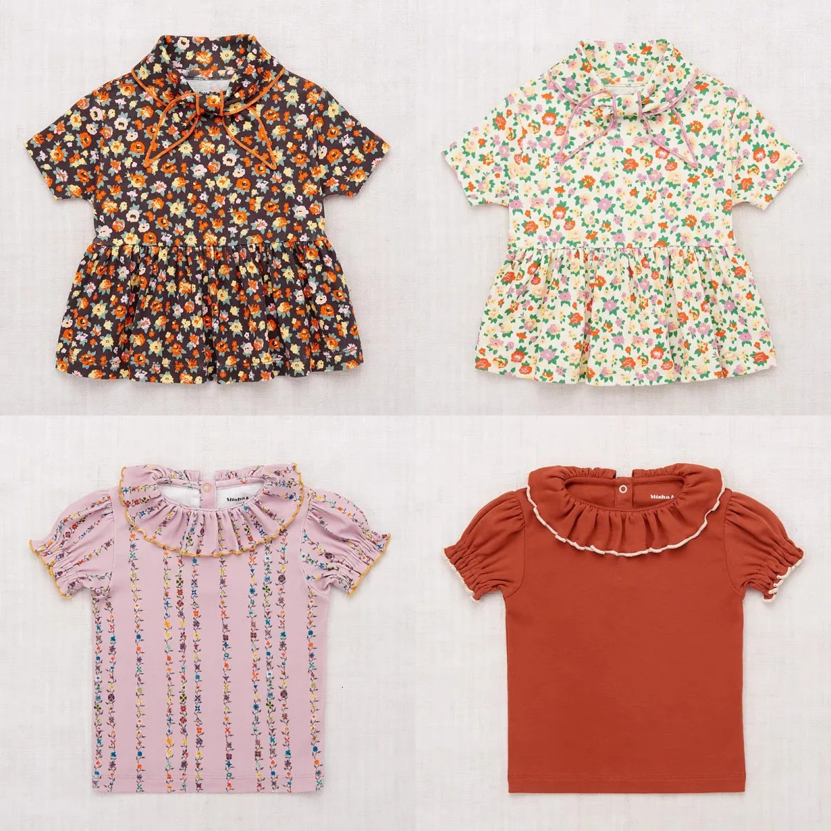 Girls T Shirts 25ss MP Toddler Baby Girls Clothes Cute Lace Collar Short Sleeve T Shirts Kids Clothes 250515