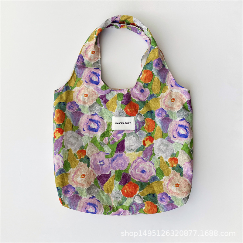 Top quality Brand High Quality Instagram oil painting flower canvas casual shoulder cloth portable large student sweet vest bag trendy
