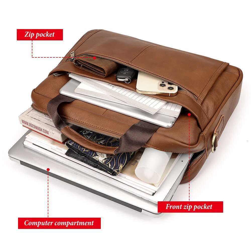 HUMERPAUL Briefcase Men Genuine Leather Shoulder Messenger Bags Business Computer For Work Travel Male Totes Bag Quality