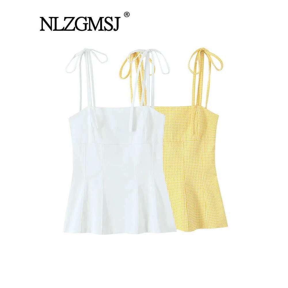TRAFNLZGMSJ Tops Bow Sleeveless Crop Woman Tank Backless Sexy Short for Women With Thin Straps Camis Top