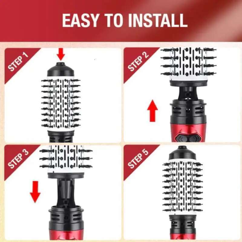 3-in-1 Styler Automatic Rotating Hot Air Comb Wavy Curling Straight Electric Curler Hair Dryer Volumizer Red