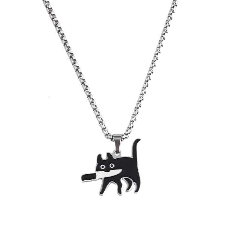 Stainless steel cartoon knife cat cute female trendy cool personality couple necklace accessories