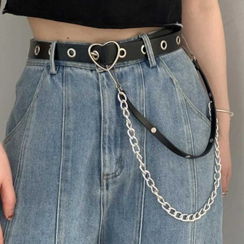 Harajuku Hot Girls Waist Belt with Adjustable Heart Buckle Universal Ladies Coat Dress Waistband Dangle Chain PU Belt Y250515