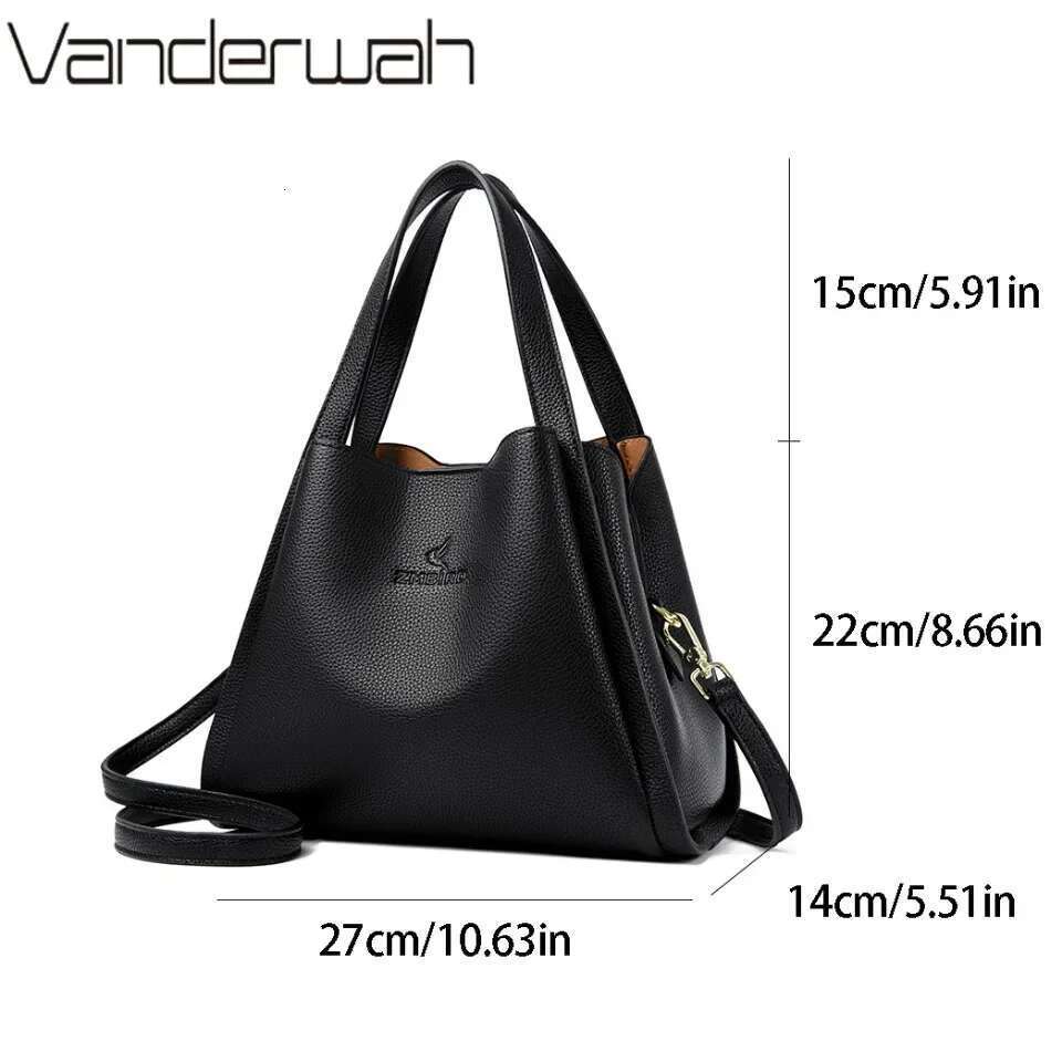 VANDERWAH Genuine Brand Soft Leather Top-Handle Bags Female Handbags Women Shoulder Crossbody Totes Messenger Bag 3 Layer Sac