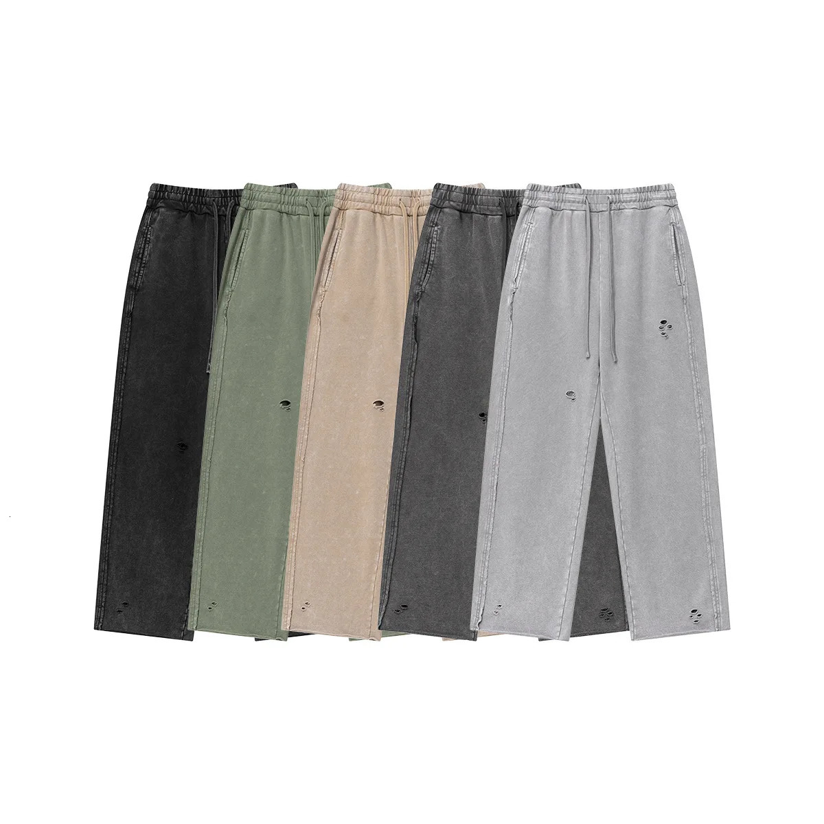 European and American Distressed Sweatpants Y2k Man Vintage Washed Joggers Men Straight Leg Sanitary Pants Rolled Edges 250513