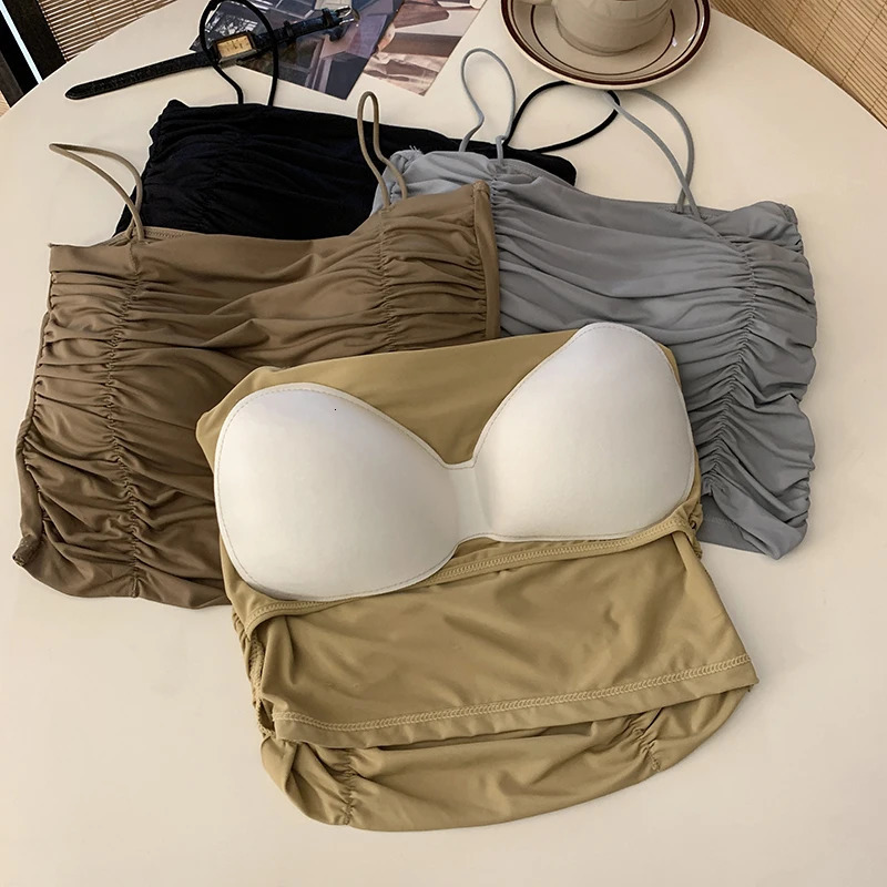 Women Summer Vest Tops Sleeveless Cotton Bustier with Pads Soft Elastic Wearresistant Crop Top Seamless Bralette Tees 250515