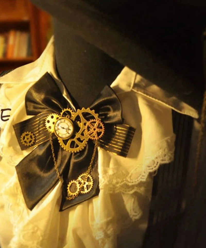 Black Steampunk Bow Tie Costume Accessories Unisex Vintage Victorian Mens Punk Gear Cravat 250514