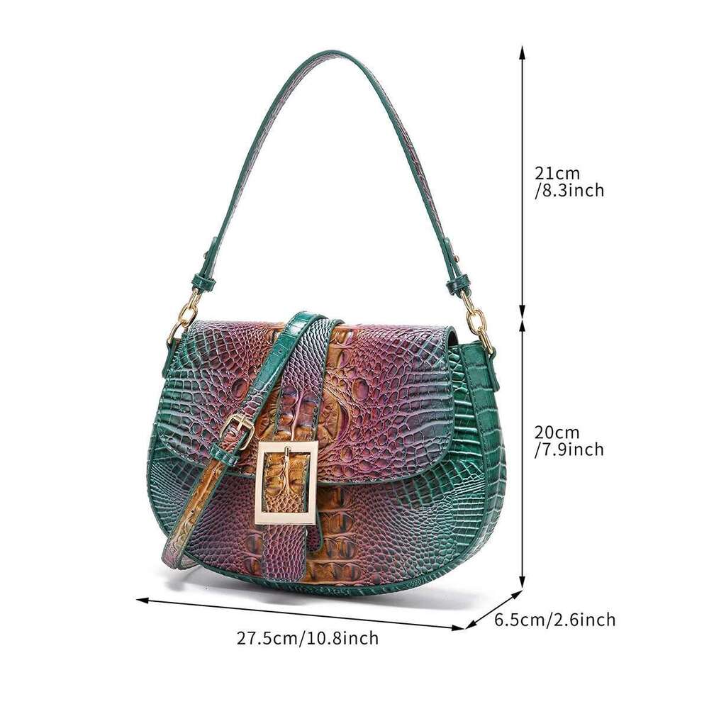 Saddle Large Buckle Crocodile Pattern, Colorful Underarm Bag, Single Bag With Shoulder Strap And Crossbody