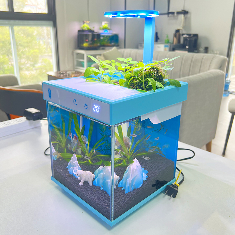 Small eco ultra-white fish tank aquarium with self-cleaning High-transparency low-energy filter Desktop-sized