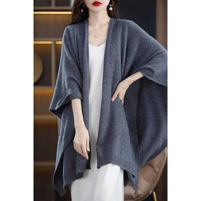 International style oversized shawl for women 100% pure wool cardigan cape loose knitted scarf spring autumn warm windproof cape 250514