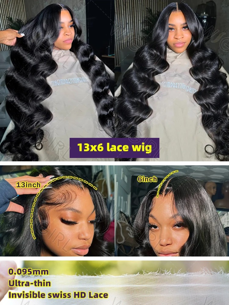 250 300 Density 30 40 Inch Body Wave Lace Front Human Hair Wigs Water Wave 13x4 13x6 HD Transparent Lace Frontal Wig Synthetic Lace Front wigs For Wom