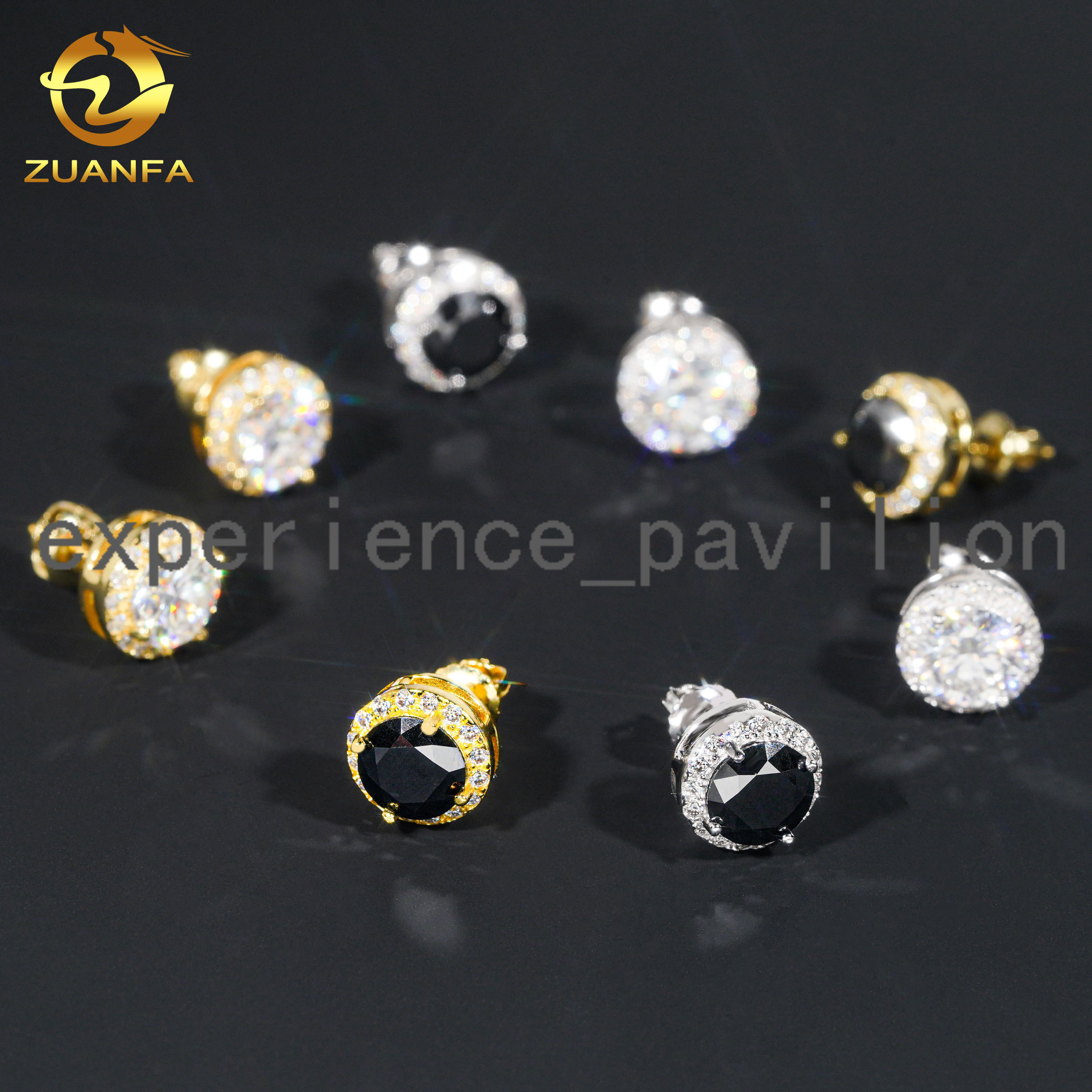 Drop Shipping Screw Back 18k Plated Moissanite Stud Earrings 925 Silver Classic Solitaire Halo Black Moissanite Diamond Earring
