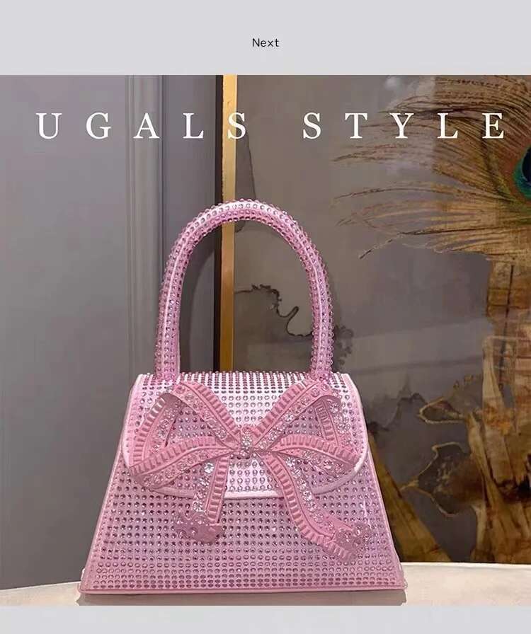 Metal Bow Knot Satin Women Handbag Glitter Shiny Dias Evening Wedding Party Clutch Purse Shoulder Crossbody Bag