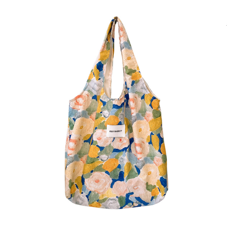 Top quality Brand High Quality Instagram oil painting flower canvas casual shoulder cloth portable large student sweet vest bag trendy