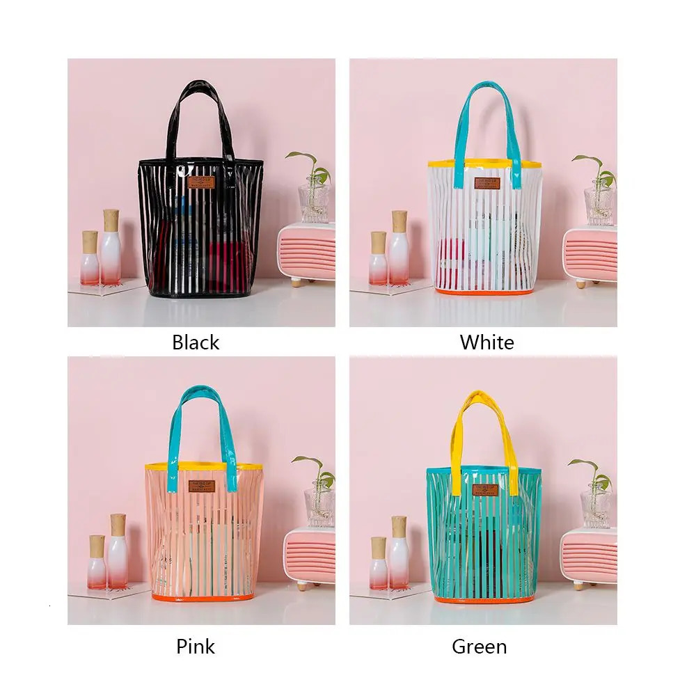 Summer Transparent Stripe Print Clear handbag For Women Beach Bag Large Capacity Shoulder Bags PVC Waterproof Shopping Bags 250515