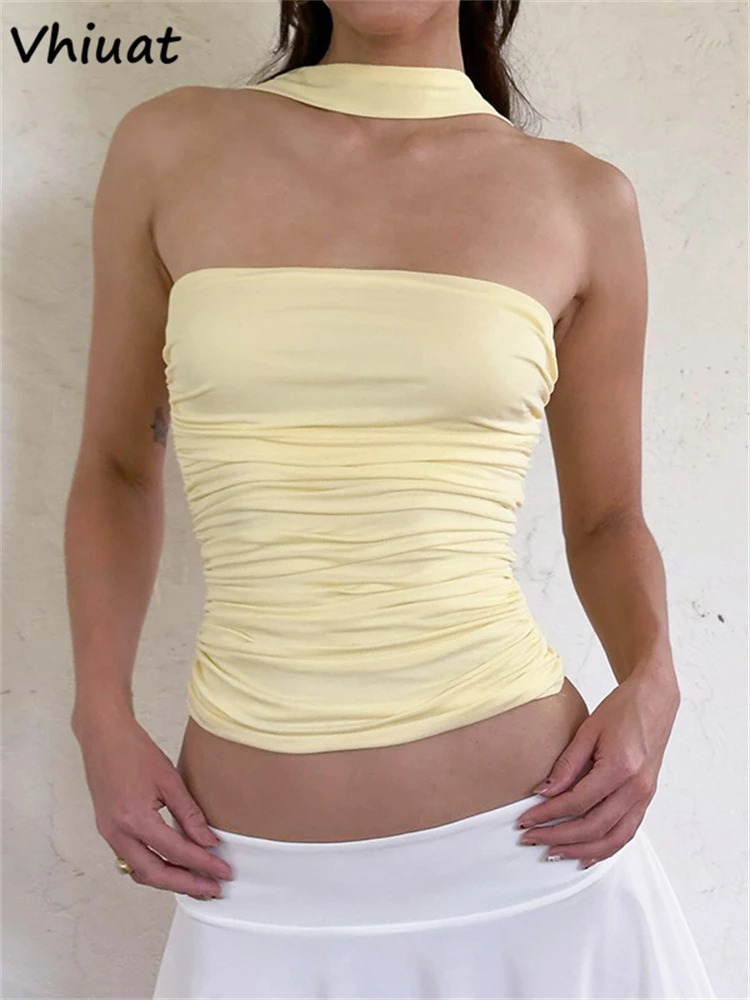 Solid Sleeveless Slim Crop Top Women Clothing Y2K Tube Sexy Off Shoulder Streetwear Summer Corset Strapless Tank Tops 250515