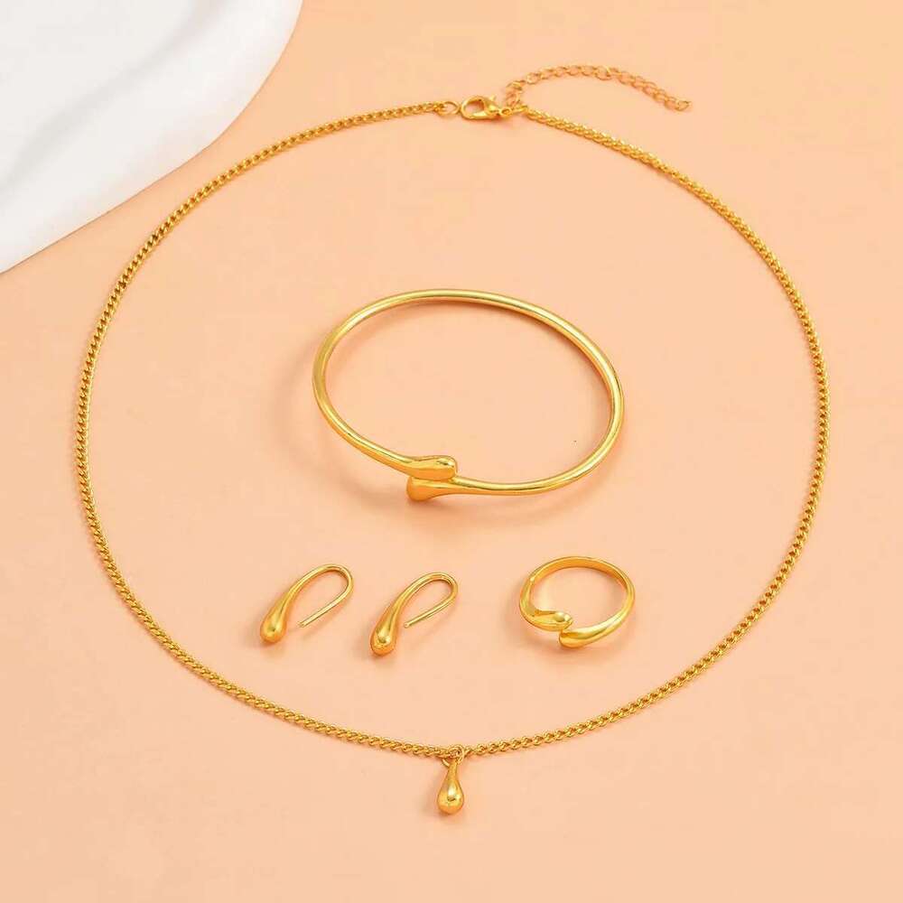 4Pcs Sterling Sier Water Drop Earring Ring Bracelet For Women Elegant Four-Piece Jewelry Set Party Wedding Gift