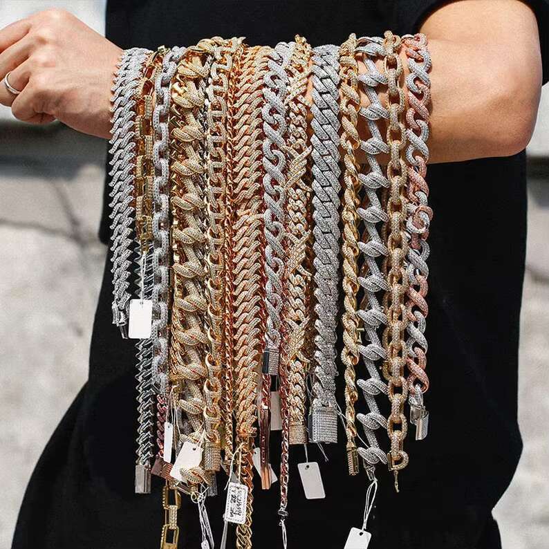 Master rock Hiphop chain 18mm pure sier ice out 4 rows of Moissanite Cuban chains