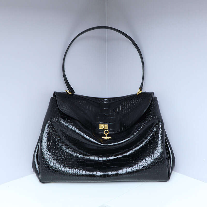Tote Bag New Rodeo Crocodile Pattern Tote Large Capacity Soft Lock Kelly Genuine Leather Single Shoulder Crossbody Bag KQ