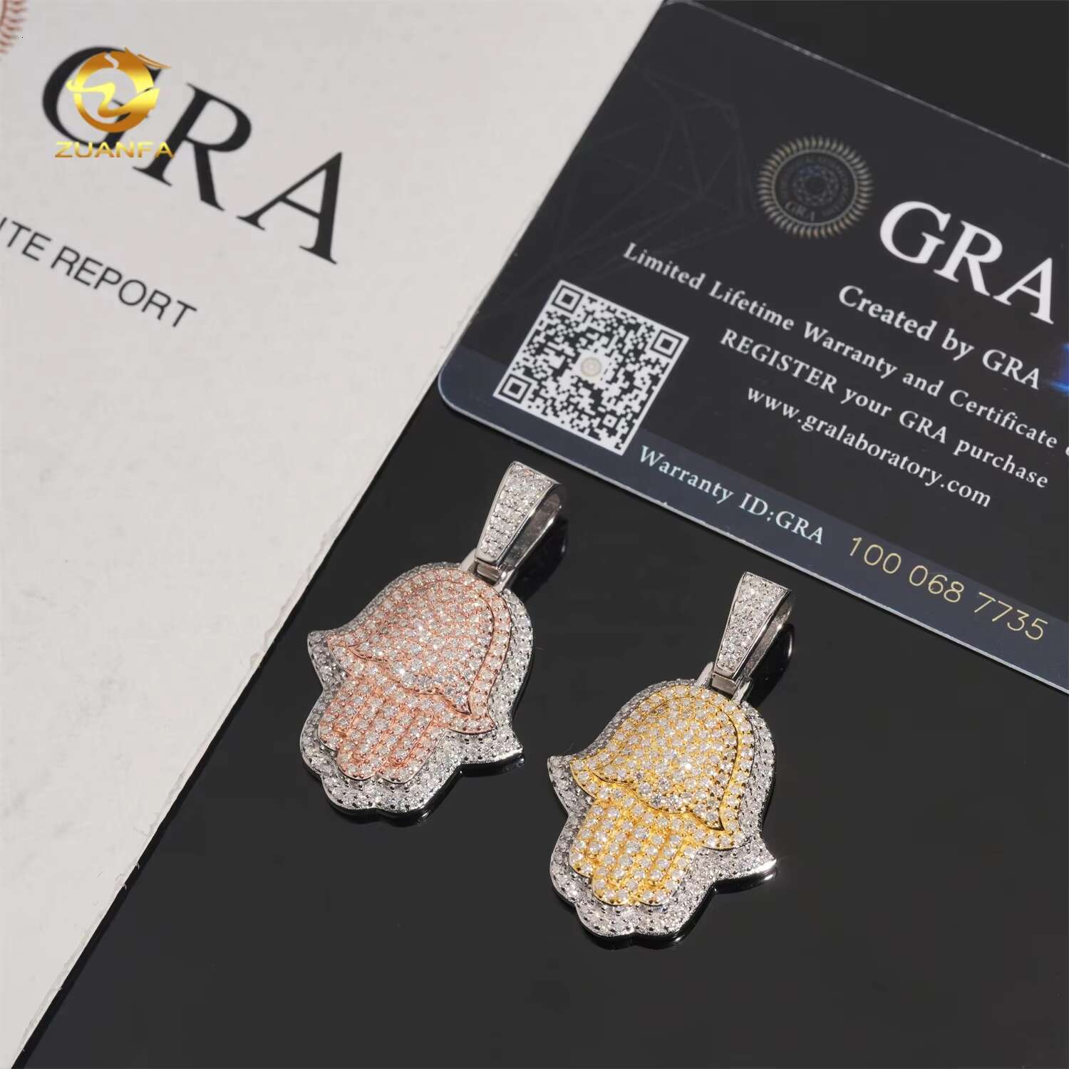 Bling Diamond Hip Hop Jewelry Iced Out Two Tones Vvs Moissanite Custom Hamsa Hand Pendant