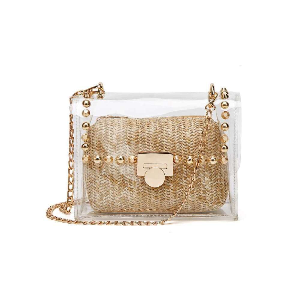 Fashion Decorative Waterproof PVC Shoulder Messenger Transparent Chain Woven Clutch Bag