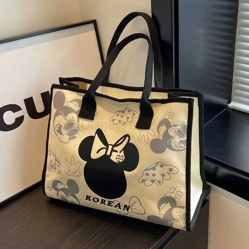 Disney 2024 New Mickey and Minnie Canvas Shoulder Bag Commuter Fashion Tote Bag Large Capacity Handbag Mommy BagXJ250515