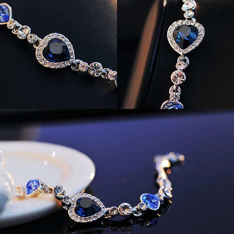 New Lucky For Female Blue Crystal Heart Charm Bracelet Women Bridal Wedding Engagement Fine Jewelry Gift