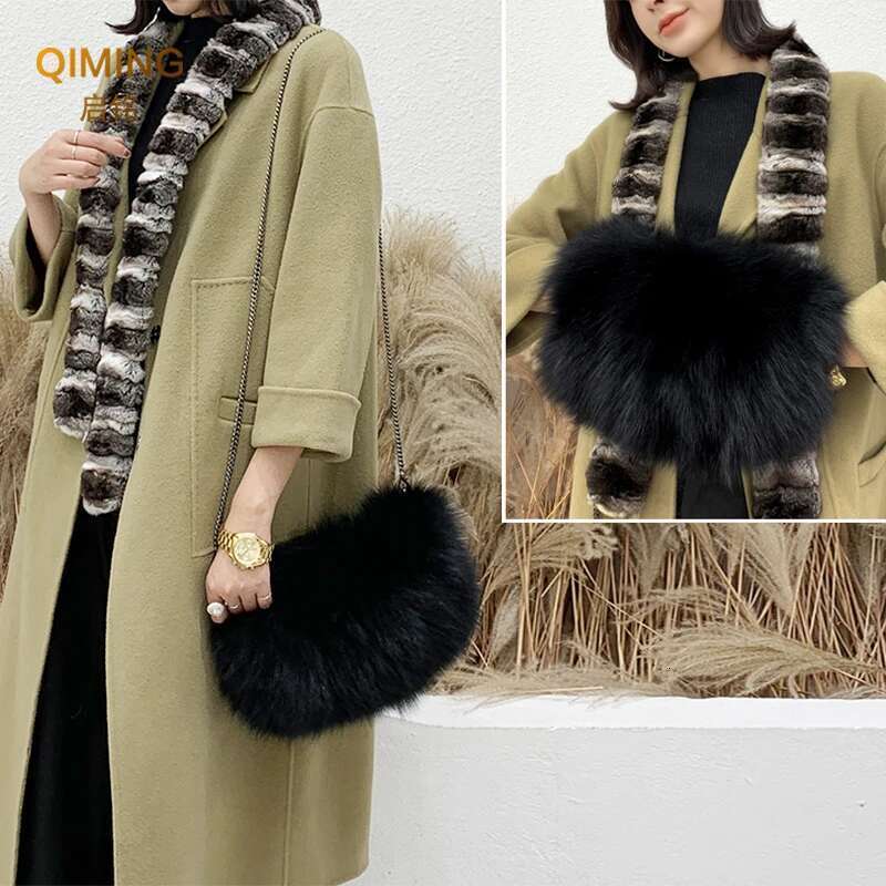 Fashion Designer Purse Real Fox Women Winter Chain Shoulder Purses And Handbags Fur Handbag Large Clutch Bag