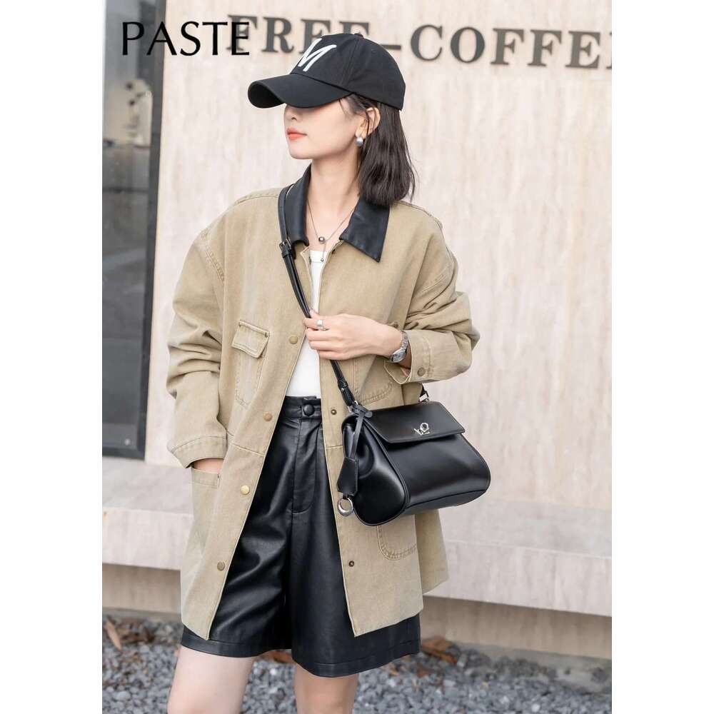 Simple Glossy Cowhide Leather Women Crossbody Black Commuting Versatile Handbag Long High-Quality Single Shoulder Armpit Bag