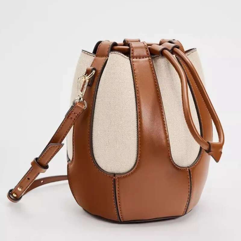 2025 New Canvas Contrasting Splicing Bag, Single Shoulder Commuting Crossbody Bucket Bag