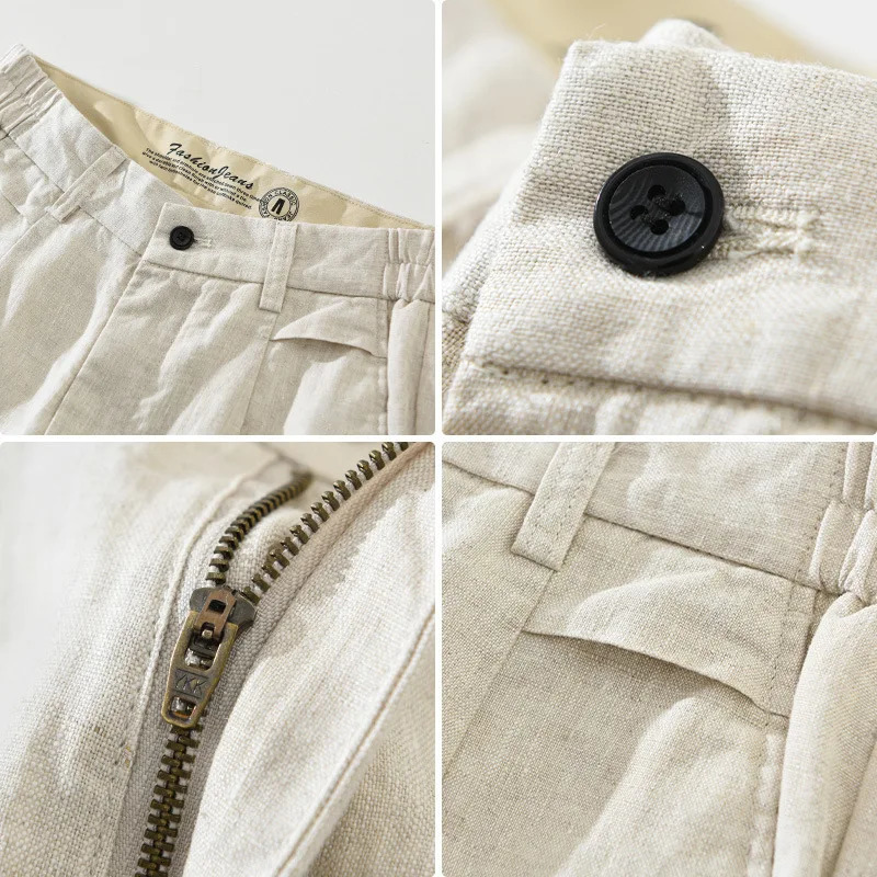Summer Ankle Length Linen Mens Pants Breathable Pure White Casual For Men Clothing Solid Straight Track Trousers 250515