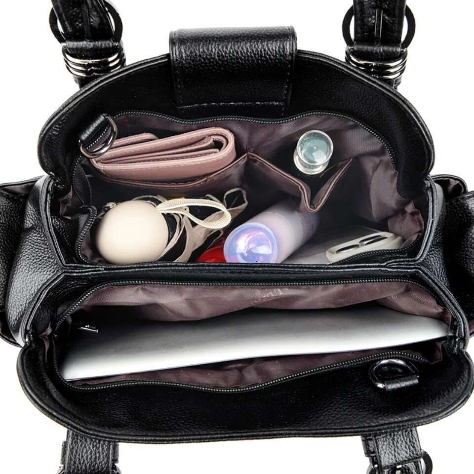Two-Layers Ladies Casual Tote Hand Bag Leather Handbags Designer Daily Commuting Shoulder Bags For Women Mother Sac
