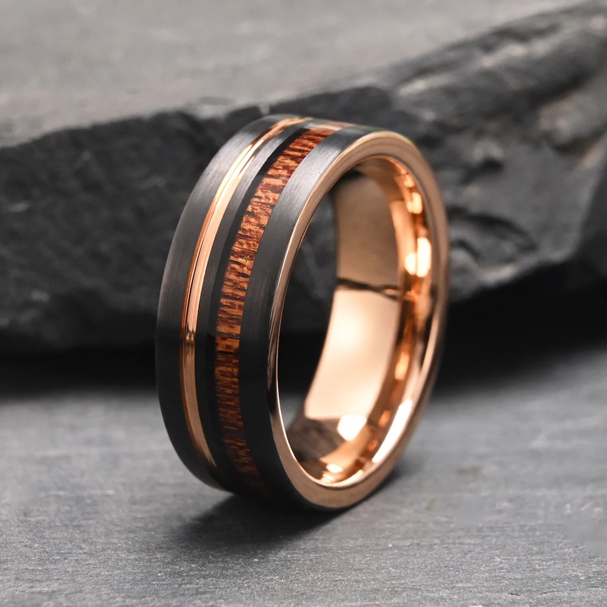 8MM/6MM rose golden and black tungsten ring wooden ring comfortable to wear suitable for daily wedding party anniversary gift 250515
