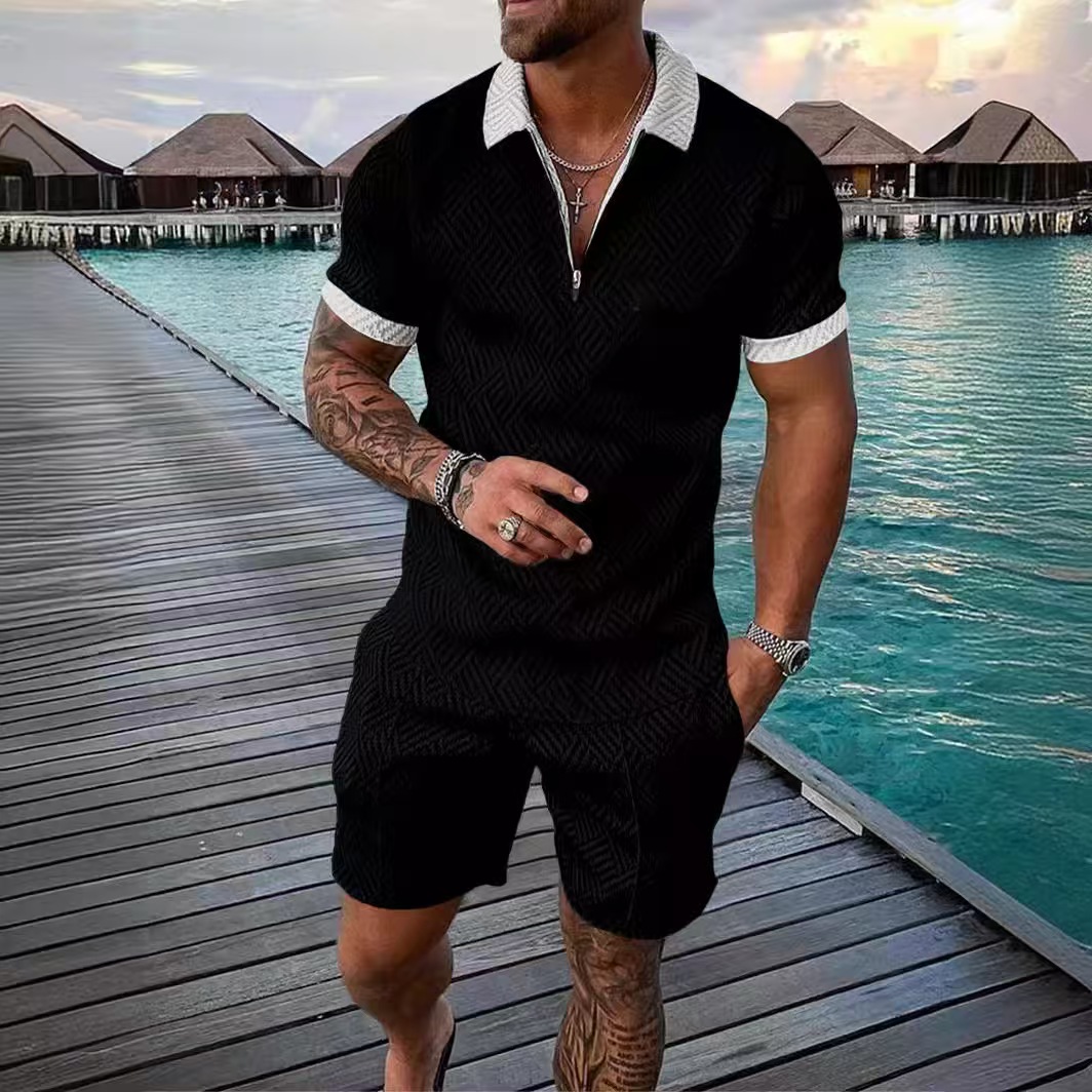 2025 Casual Suit Tracksuits 3D Printing Zipper Short Sleeve Polo Shirt Shorts 2 Piece Sets Summer Designer Tracksuit Men Clothing Fashion Slim Summer 