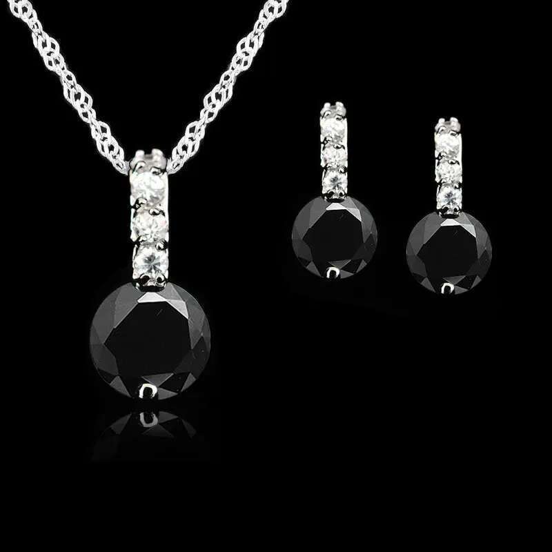 Sterling Sier Jewelry Sets Women Wedding Austrian Crystal Pendants Necklace Earrings Set For Female/Bridal