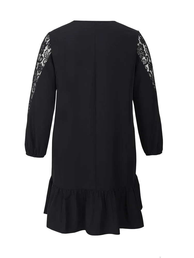 Plus Size Party Dresses 2025 Womens Big Size Fashion Loose Casual V-Neck Dress Polyester Lace Sleeve Polyester Material 250509