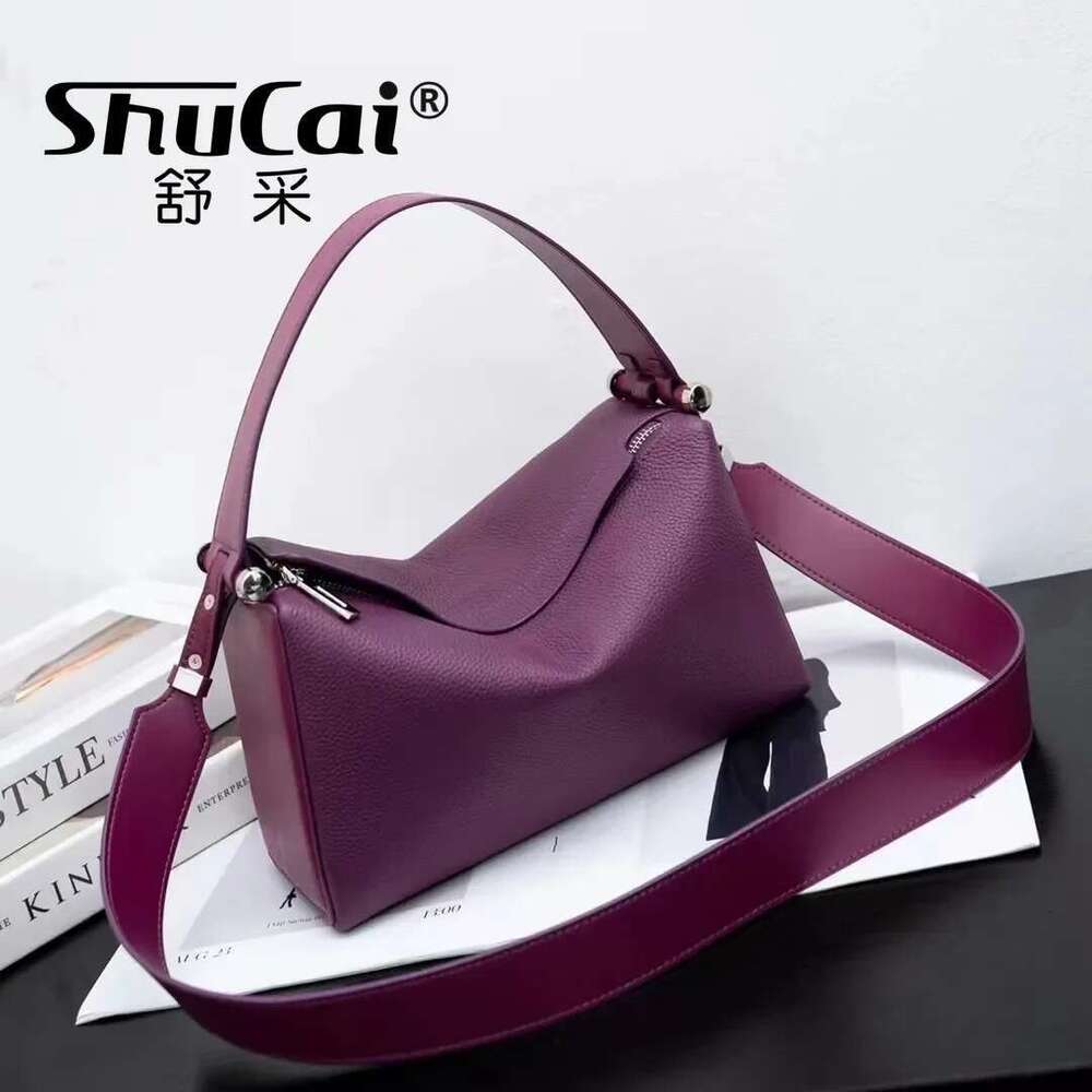 Cowhide Women's Purple Armpit 2025 New Designer Fashion Genuine Leather Shoulder Crossbody Boston Pillow Bag Female