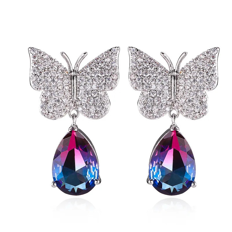FXLRY Fashion Cubic Zirconia Yellow/ Purple Flower Stud Earring for Women Wedding Jewelry 250515