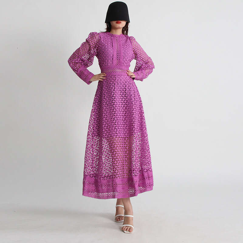 2025 Spring New Style: Hollow Embroidered Design, Comfortable Waist, Skirt, High End, Slimming, Long Sleeve Dress for Women