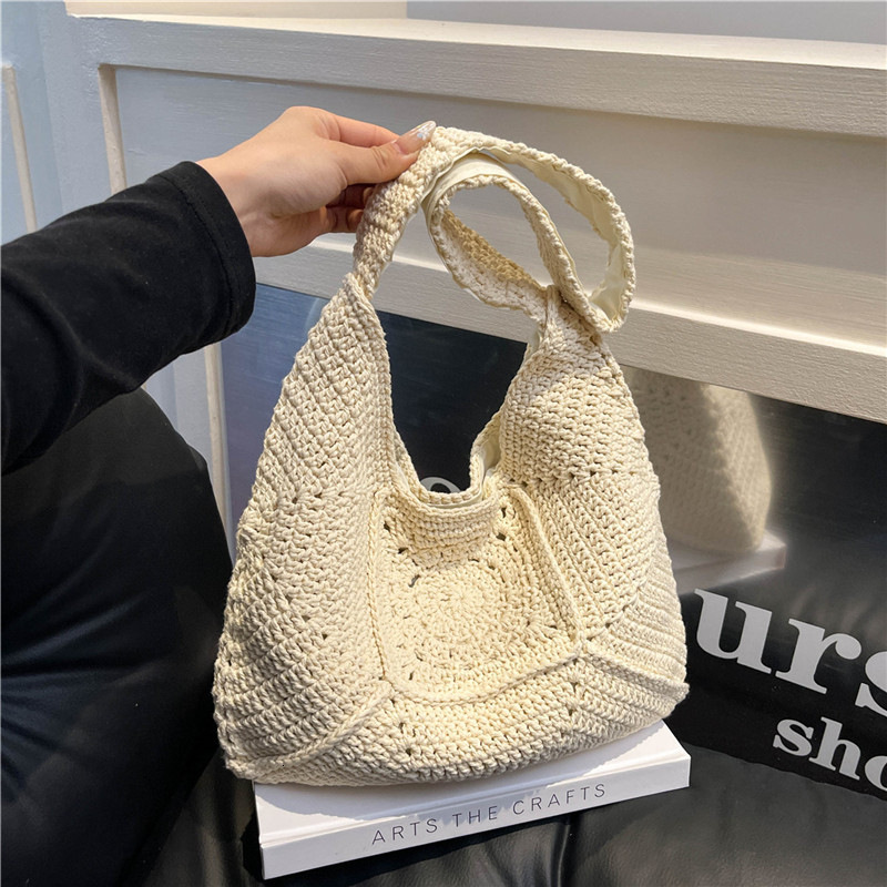 New single shoulder large capacity cotton thread new grass woven vacation beach bag designer multifunctional women's bag fashion trend commuting 