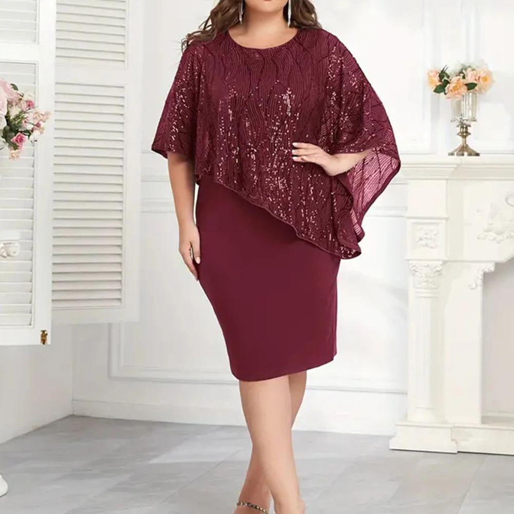 Plus Size Womens Elegant Dresses Summer Casual Evening Wedding Prom Party Dress Formal Occass Half Sleeve Bag Hip Skirt 250506