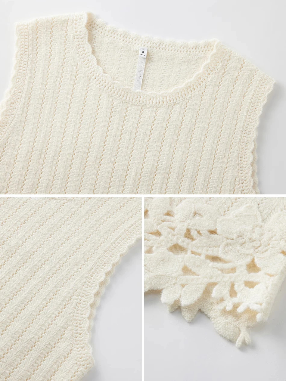 French style hand embroidered hem knitted vest for spring and summer 2025 womens sleeveless top 250506
