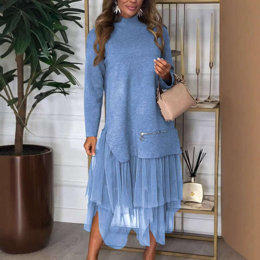 White Dress Maxi Dress 2024 New Collection _ Autumn/Winter Women's Casual Mesh Dress Set KQ