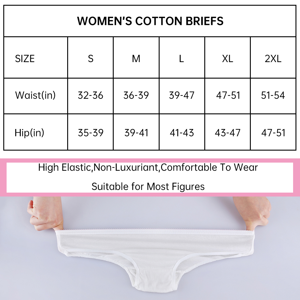 Women's Disposable 100% Cotton Underwear Ladies Briefs Panties Breathable Sustainable Plus Size Bikinis for Travel Hotel Spa Hospital Emergency